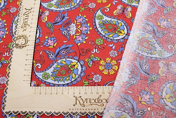 Ситец "Сад бабочек" цв.красный, ш.0.8м, хлопок-100%, 85гр/м.кв