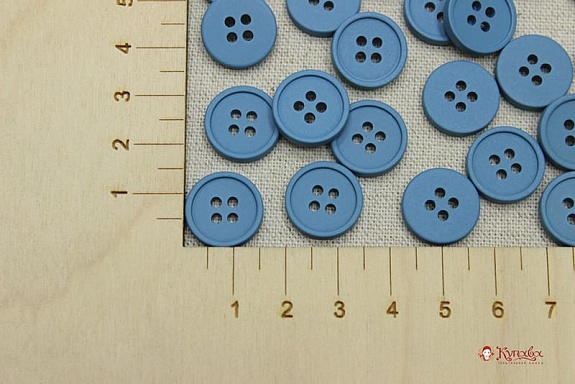 Пуговица пластмасса, цв.пыльный бирюзово-голубой, 15мм, 4 отверстия