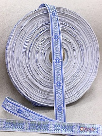 Жак.лента 22мм Голубой орнамент на белом