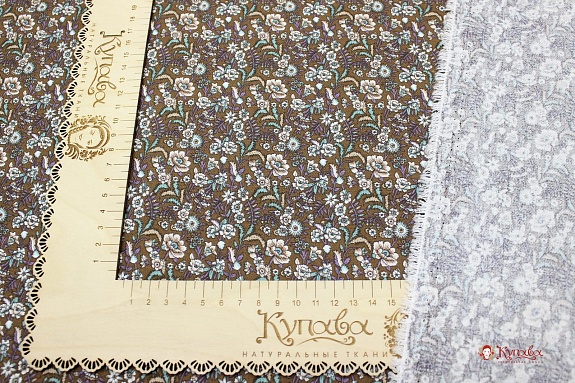 Плательный хлопок "Цветочная мозаика" цв.коричневый, ш.1.45м, хлопок-100%, 140гр/м.кв
