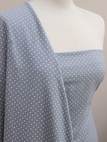 Теплый хлопок "Белый горох (2мм) на серо-голубом", СОРТ2, ш.1.48м, хлопок-100%, 140гр/м.кв