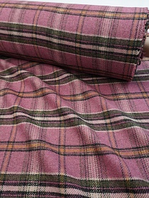 Шерсть пальтово-костюмная Твид "Клетка" цв.лилово-бордовый, ш.1.45м, шерсть-10%, п/э-90%, 350гр/м.кв