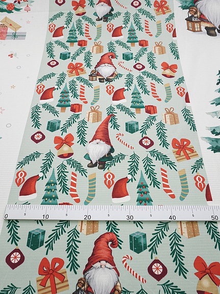 Вафельное полотно "Зимние гномы", ш.1.5м, хл-100%, 150гр/м.кв, раппорт 63см