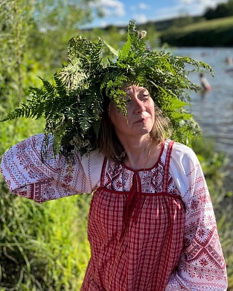 Рубаха из рогожки "Каравай" и сарафан из пестряди этнографической под домоткань