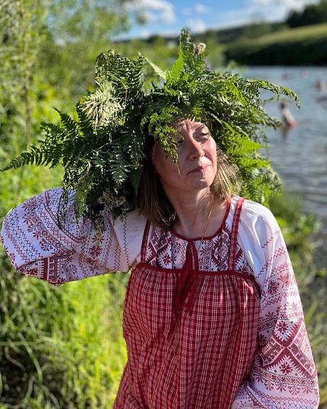 Рубаха из рогожки "Каравай" и сарафан из пестряди этнографической под домоткань