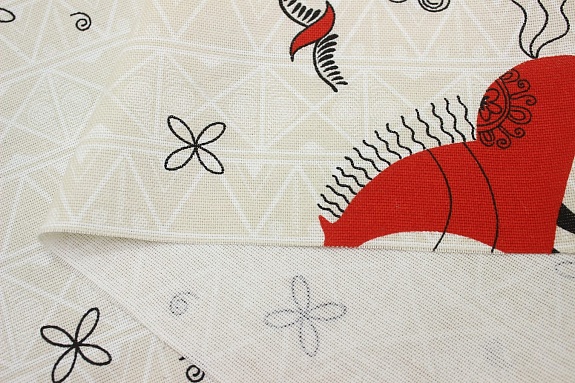 Мерный лоскут (ткань в отрезах) - Рогожка "Мезенская роспись - кони", ш.1.5м, хлопок-100%, 165гр/м.к