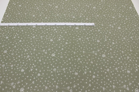 Теплый хлопок "Одуванчиковый ветер на св.оливково-сером", СОРТ2,  ш.1.45м, хлопок-100%, 150гр/м.кв