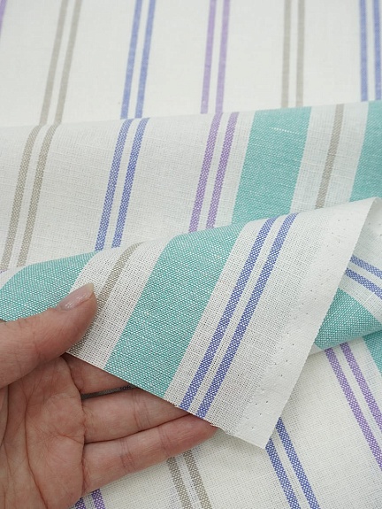 Холст полотенечный "Полоска" цв.мятный/синий/сиреневый, ш.0.5м, лен-30%, хл-70%, 140гр/м.кв