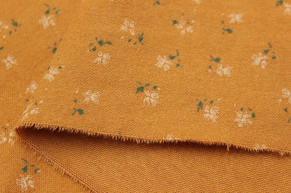 Теплый хлопок "Цветочки - мотылечки" цв.морковно-оранжевый, ш.1.5м, хлопок-100%, 160гр/м.кв