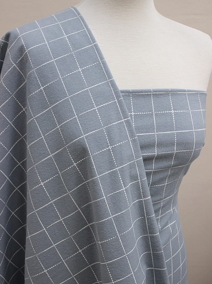 Теплый хлопок "Клетка-пунктир на серо-голубой дымке", ш.1.48м, хлопок-100%, 150гр/м.кв