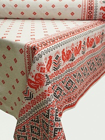 Полулен "Вышивка петухи" (на суровом), ш.1.5м, лен-30%, хлопок-70%, 130гр/м.кв