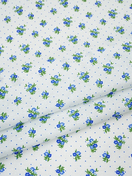 Ситец "Синие цветочки с пшеном на белом", ш.0.8м, хлопок-100%, 100гр/м.кв