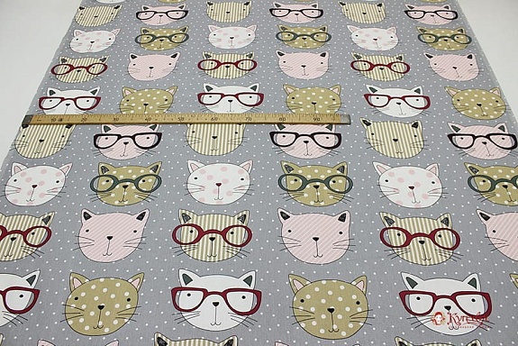 Бязь "Коты - стиляги", СОРТ2, ш.1.5м, хлопок-100%, 120гр/м.кв