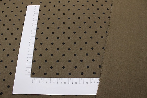 Теплый хлопок "Черный горох (6мм) на коричневом хаки", ш.1.49м, хлопок-100%, 160гр/м.кв