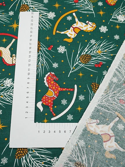 Рогожка "Новогодние лошадки", ш.1.5м, хлопок-100%, 165гр/м.кв