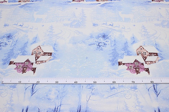 Перкаль "Накануне Рождества - деревенька", (комп), ш.2.2м, хлопок-100%, 110гр/м.кв