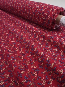 Теплый хлопок "Мелкие цветочки с веточками на малиновом", ш.1.45м, хлопок-100%, 160гр/м.кв