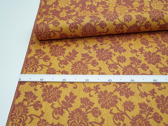 Льняной жаккард "Антония" цв.бордовый/золотисто-желтый, ш.1.7м, лен-100%, 205гр/м.кв
