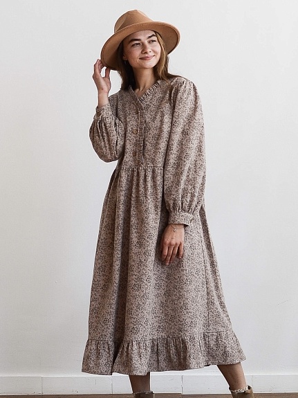 Платье из Теплого хлопка "Надия" цв.бежевый с розовым оттенком