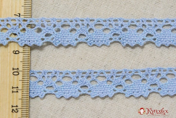 Кружево цв.голубой, ш.15мм, хлопок-90%, п/э-10%