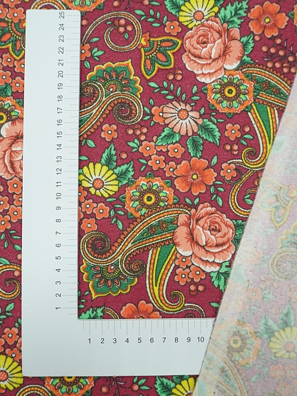 Фланель "Восточная роза" цв.винтажно-бордовый, ш.1.5м, хлопок-100%, 175гр/м.кв