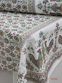 Рогожка "Петушок- вышивка" цв.зеленый, ш.1.5м, хлопок-100%, 160гр/м.кв