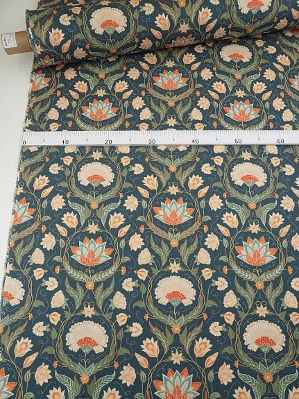 Перкаль Премиум (Digital) "Цветы прованс т.лазурно-серый фон", ш.1.5м, хлопок-100%, 120гр/м.кв