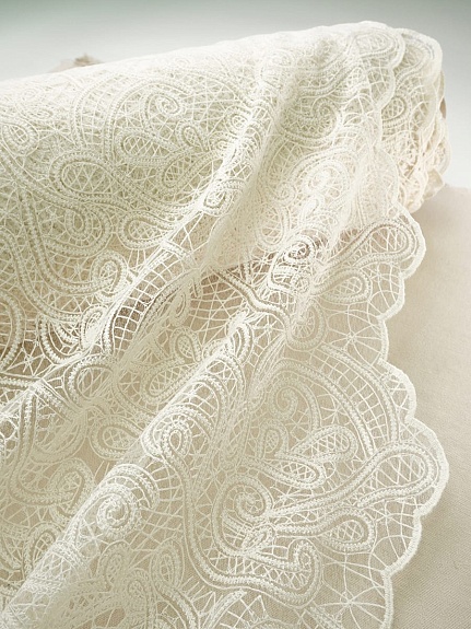 Кружевное полотно "Милада" (фестон с 2х ст.)  цв.кремовый, ш.1.3м, хлопок-80%, нейлон-20%, 90гр/м.кв