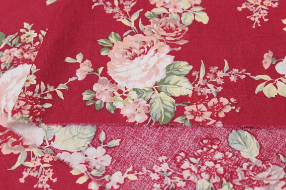 Импорт. хлопок "Роскошный букет" цв.малиновый, СОРТ2, ш.1.45м, хлопок-100%, 100гр/м.кв