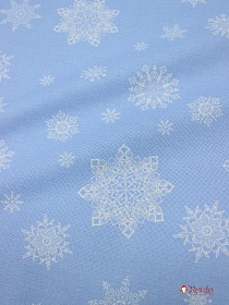 Ткань для столового белья "Белые снежинки на голубом", ш.1.48м, хлопок-100%, 167гр/м.кв 