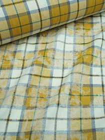 Фуле с вареным эффектом "Клетка" цв.горчичный/сливочный, ш.1.45м, хлопок-100%, 160гр/м.кв