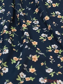 Штапель Премиум "Танец цветов на чернильном", ш.1.44м, вискоза-100%, 120гр/м.кв