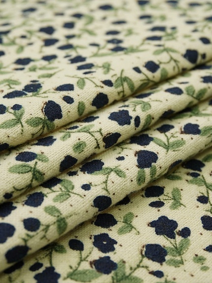 Теплый хлопок "Чернильные лютики на телесно-желтом", СОРТ2, ш.1.5м, хлопок-100%, 170гр/м.кв