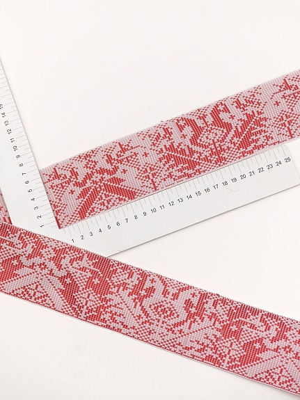 Жак.лента 70мм Красная макошь под вышивку на белом