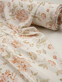 Штапель Премиум Цифр.печать "Майская роза" цв.сливочный пломбир, ш.1.5м, вискоза-100%, 100гр/м.кв