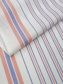 Мерный лоскут (ткань в отрезах) Холст полотенечный "Узкая полоска" цв.лососевый/синий, ш.0.5м, лен-30%, хл-70%, 140гр/м.кв