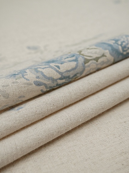 Полулен "Поллианна (голубые цветы)" (на суровом), СОРТ2, ш.1.5м, лен-30%, хлопок-70%, 147гр/м.кв