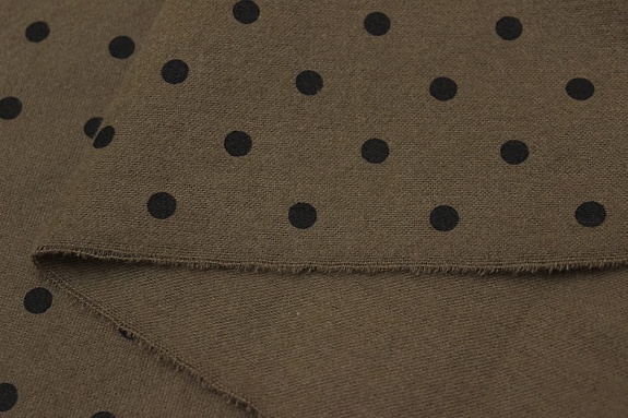 Теплый хлопок "Черный горох (6мм) на коричневом хаки", ш.1.49м, хлопок-100%, 160гр/м.кв