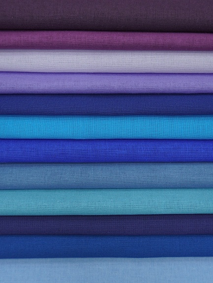 Набор тканей для рукоделия "Бязь однотонная: сине-фиолетовая гамма", 45*30 см, 12 шт