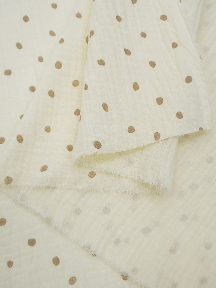 Муслин двухслойный с эф.жатости "Бежевые пятнышки на сливочном", ш.1.4м, хлопок-100%, 120гр/м.кв