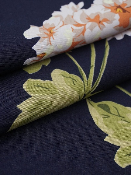 Штапель "Ароматная гортензия " цв.чернильный, ш.1.45м, вискоза-100%, 105гр/м.кв