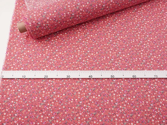 Импорт. хлопок "Цветочный вьюнок на коралловом", ш.1.5м, хлопок-100%, 100гр/м.кв