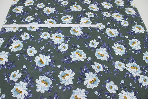 Рогожка "Пиония" цв.темный серо-зеленый, ш.1.5м, хлопок-100%, 165гр/м.кв