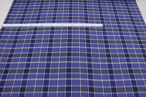 Фуле "Клетка" цв.василек/чернильно-синий, ш.1.45м, хлопок-100%, 180гр/м.кв