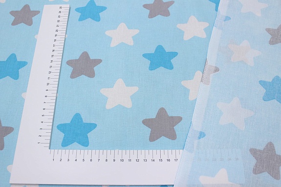 Поплин "Бело-серо-бирюзовые пряничные звезды на нежно-бирюзовом", СОРТ2, ш.1.5м, хл-100%,115гр/м.кв