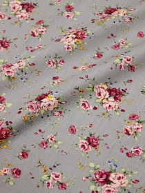 Импорт. хлопок "Букеты роз на серо-бежевом", ш.1.5м, хлопок-100%, 100гр/м.кв