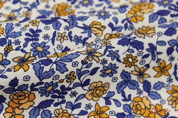Штапель Премиум "Сказочные цветочки" цв.синий, ш.1.44м, вискоза-100%, 117гр/м.кв