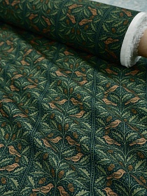 Импорт. хлопок Цифр.печать "Лесные птички" цв.темно-зеленый, ш.1.5м, хлопок-100%, 95гр/м.кв