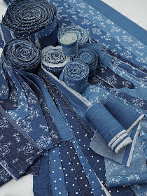 Комплект кромочного лоскута 1кг (от наборов для рукоделия) Джинсовая ткань