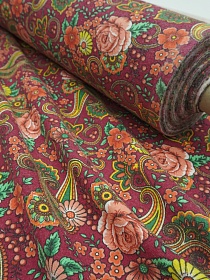 Мерный лоскут(ткань в отрезах)  Фланель "Восточная роза" цв.винтажно-бордовый, ш.1.5м, хлопок-100%, 175гр/м.кв
